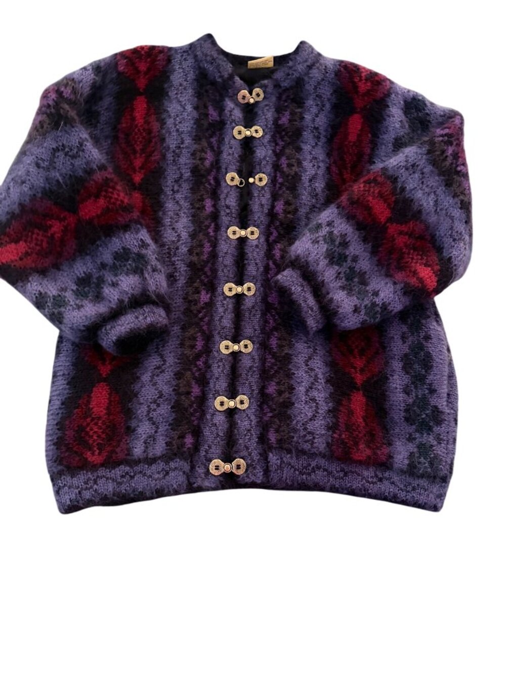 Claire Ellen Womens Metal Clasp Closure Knit Cardigan Size XL Purple Vintage